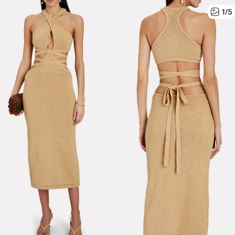Cult Gaia Tan Crochet Midi Dress